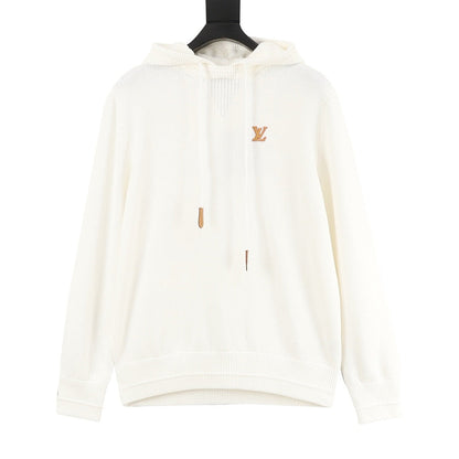 Louis Vuitton LV Leather Logo Knit Hoodie — Off White