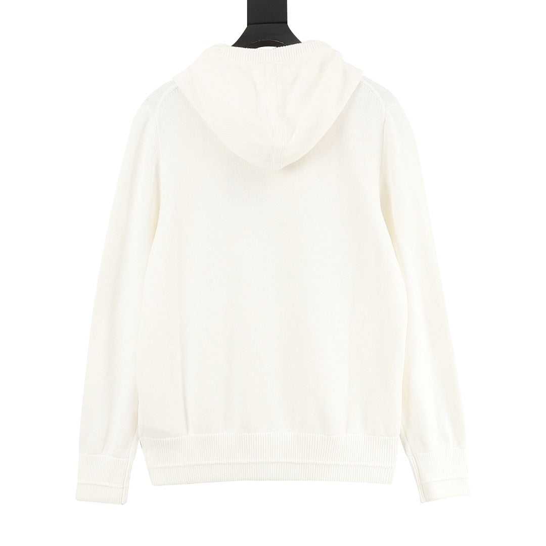 Louis Vuitton LV Leather Logo Knit Hoodie — Off White
