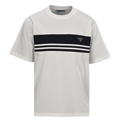Prada Striped Panel T-Shirt with Triangle Logo