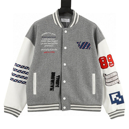 THOM BROWNE Four-Bar Multi-Embroidery Baseball Jacket