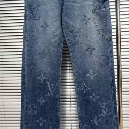Louis Vuitton Logo-Embroidered Straight-Leg Jeans